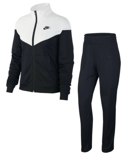 conjunto agasalho. Calça preta, jaqueta preta e branca.