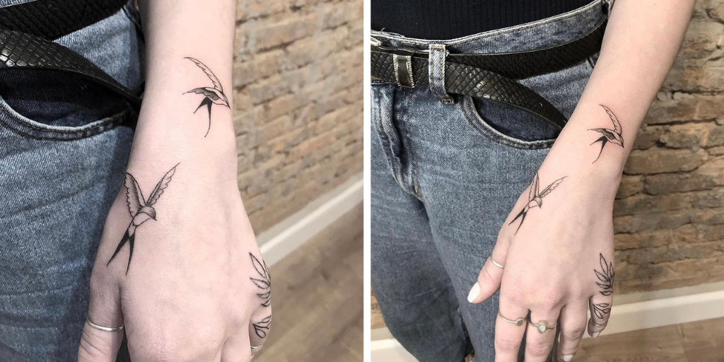 tatuagem de pássaros na mão 