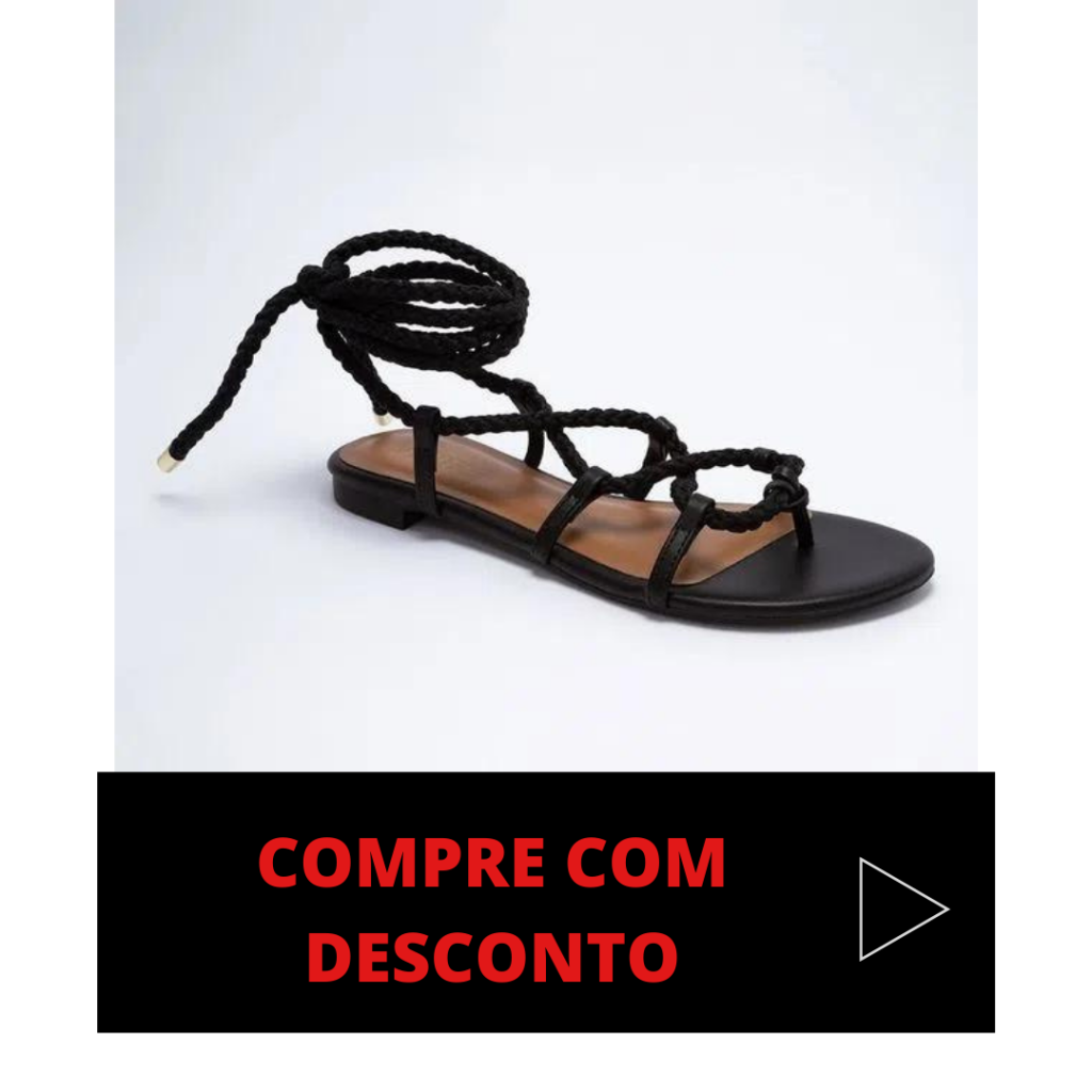 Rasteira Flat Feminina Com Amarração Corda - Preto