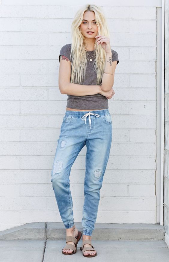 modelos de lok com calça jogger jeans 