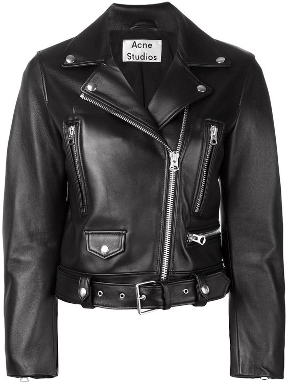 jaqueta preta estilo biker com ziper e botões