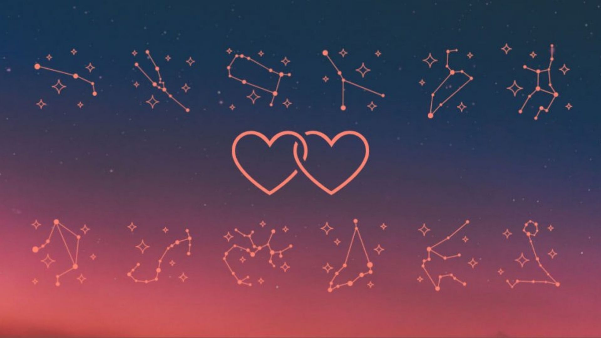Símbolos da astrologia com um par de coração representando o amor