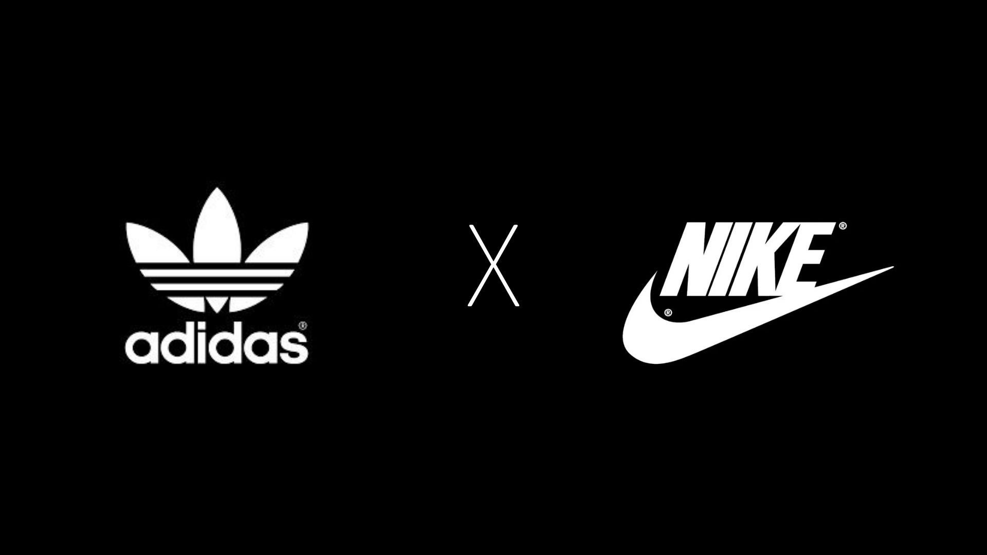 Fundo preto com logo das marcas num embate sobre que marca é melhor: Adidas ou Nike