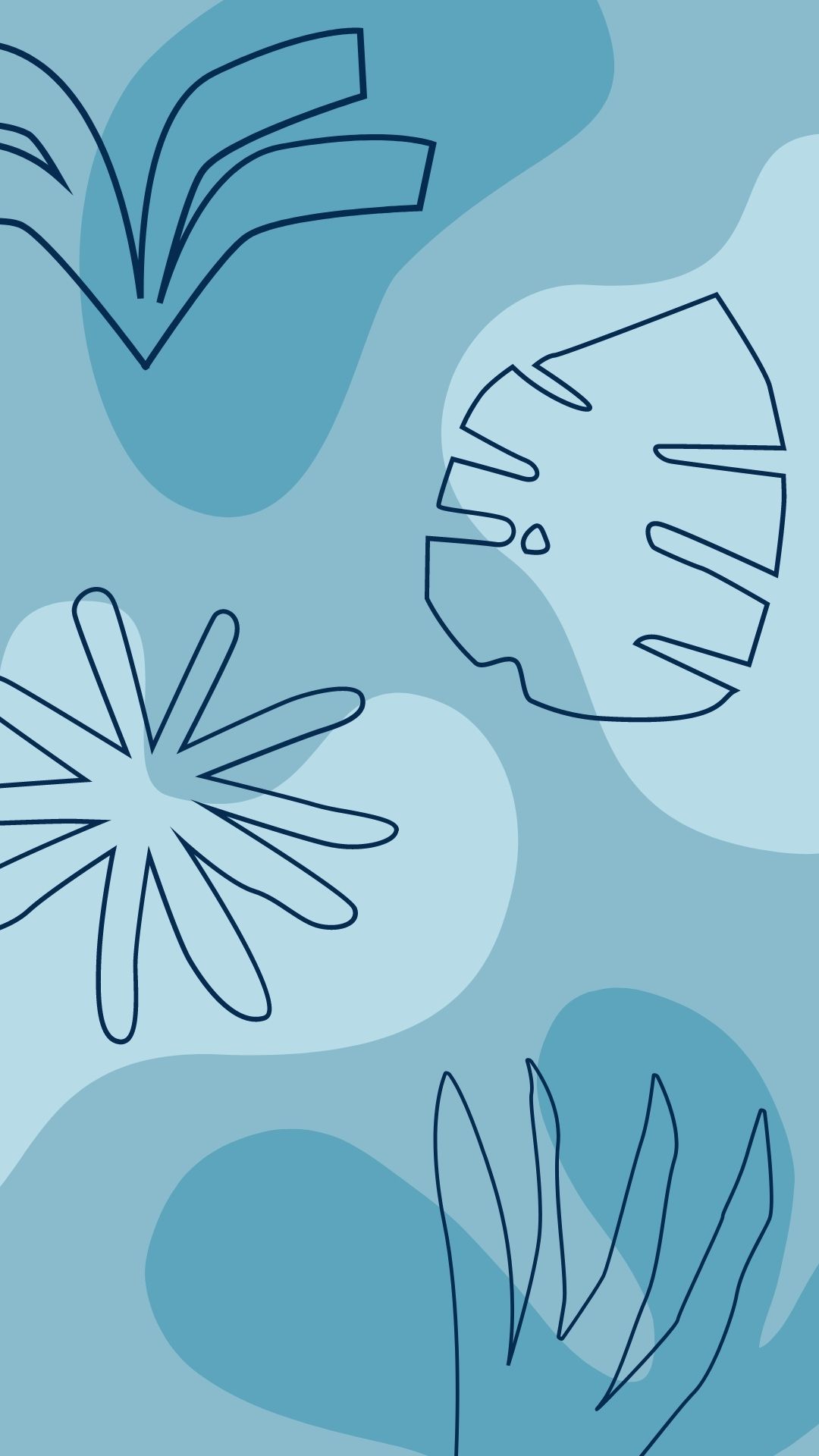 fundo azul com folhas costelas de Adão desenhadas