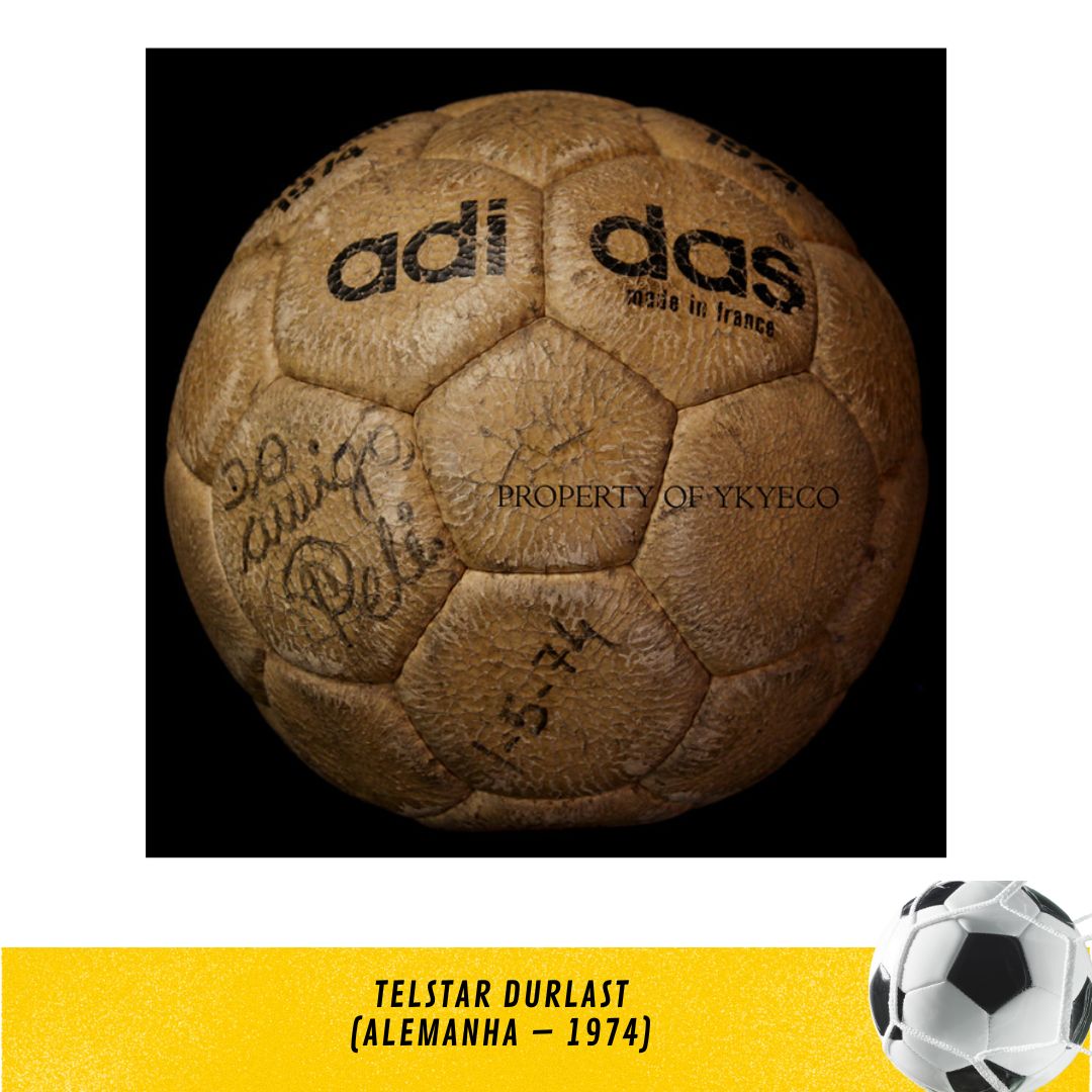 A bola Telstar Durlast usada na copa da  Alemanha – 1974