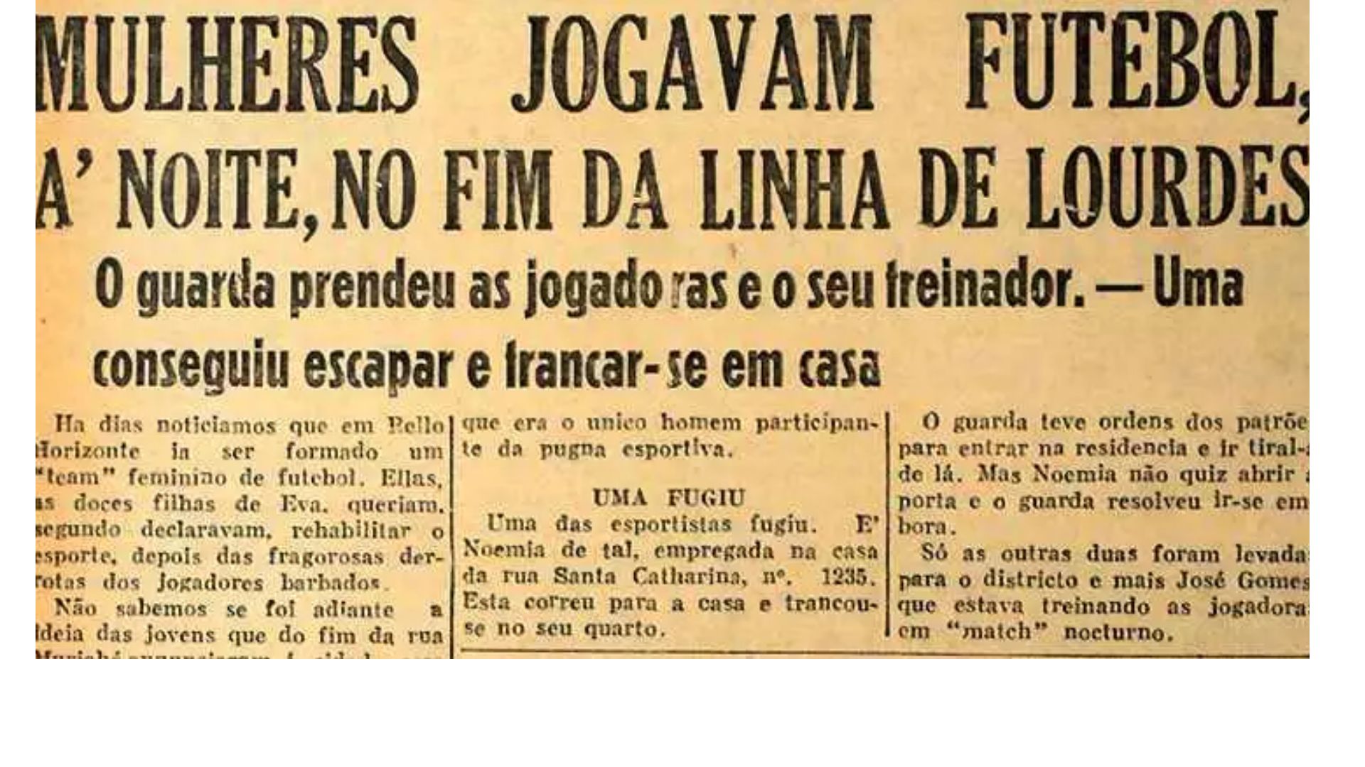 Foto de uma noticias de um jornal sobre mulheres sendo presa por jogar futebol