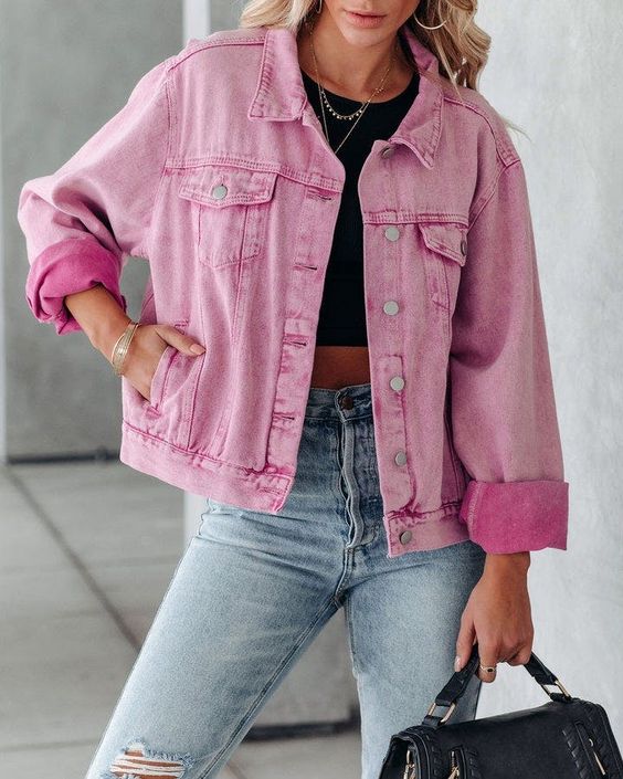 Jaqueta jeans rosa