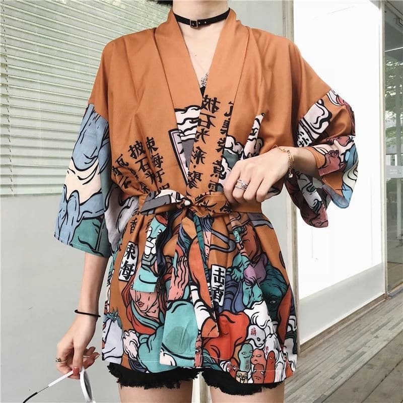 kimono curto com estampas