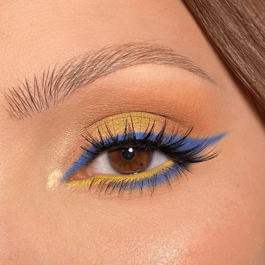 Maquiagem azul e amarela
