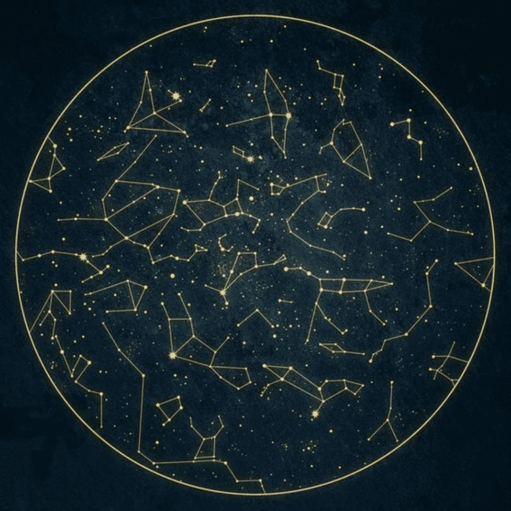 Fundo azul com várias constelações ilustradas, para indicar os signos mais ciumentos