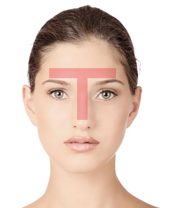 Ilustração com a zona T do rosto que possui pele mista