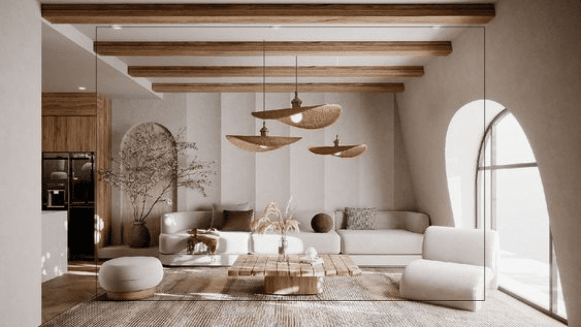 Sala com sofás brancos e objetos decorativos na cor marrom para ilustrar os tipos de decoração
