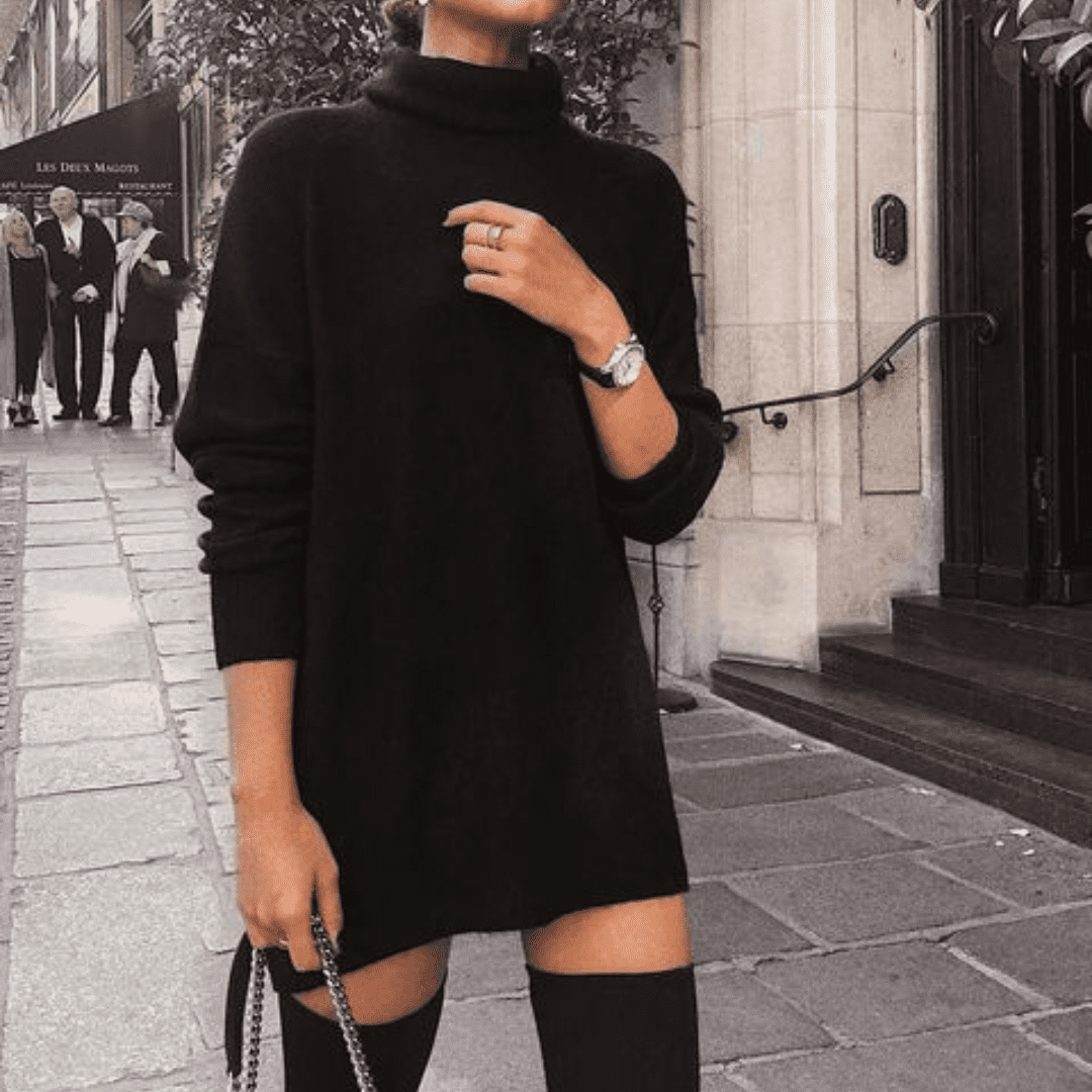 Meia Calça Vestido Preto Com Bota Cano Alto Cano Longo Meia