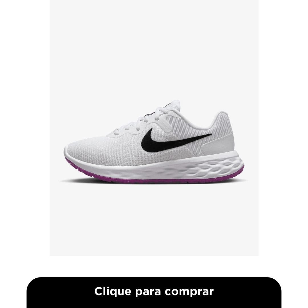 Tênis Esportivo Nike Revolution 6 Branco e Preto Feminino