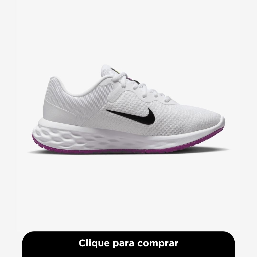 Tênis Esportivo Nike Revolution 6 Branco e Preto Feminino
