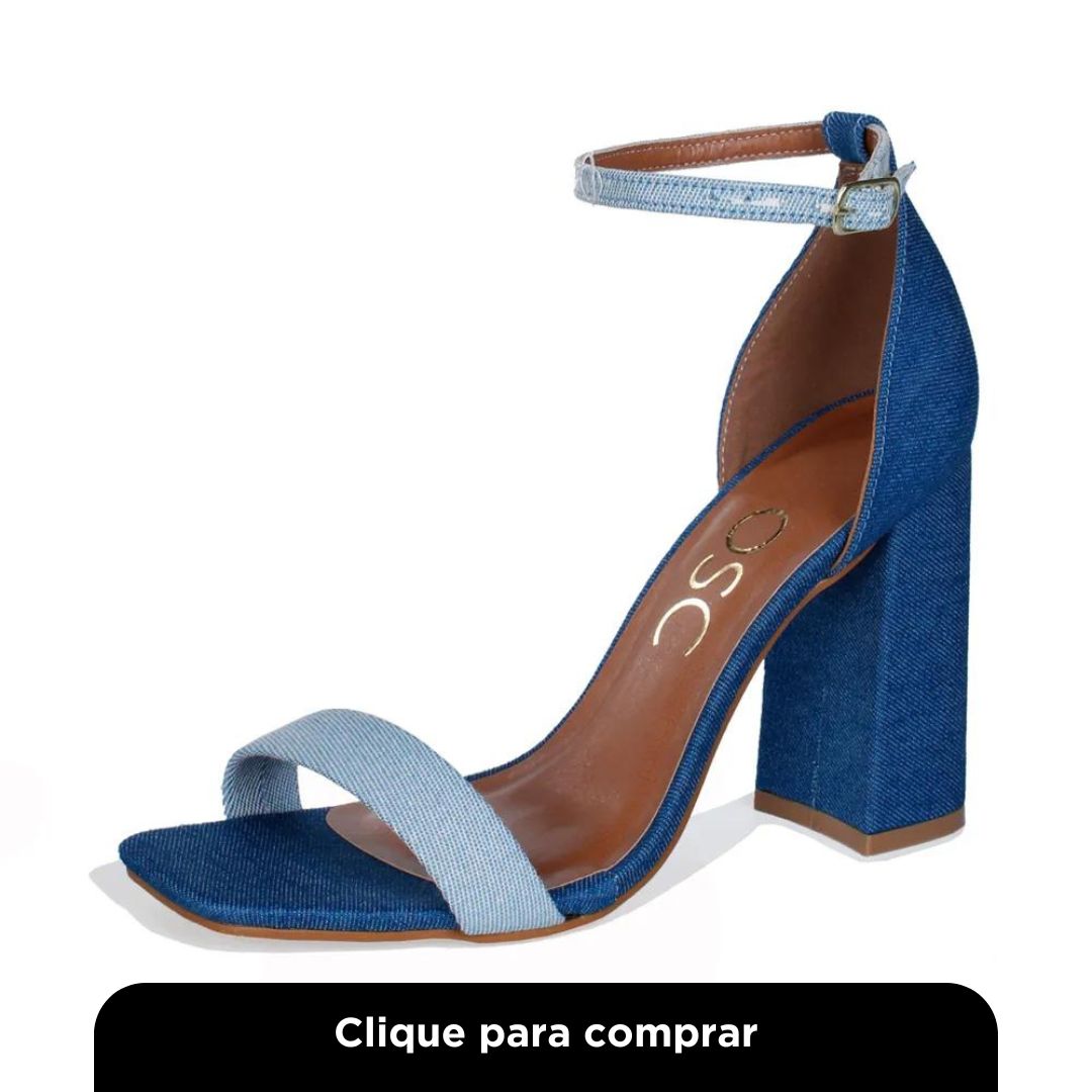 Sandália Salto Alto OSC Jeans Light Style Marinho e Azul Feminino