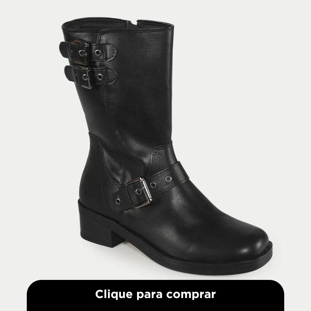 Bota Cano Médio Via Marte Fivelas Preto Feminino