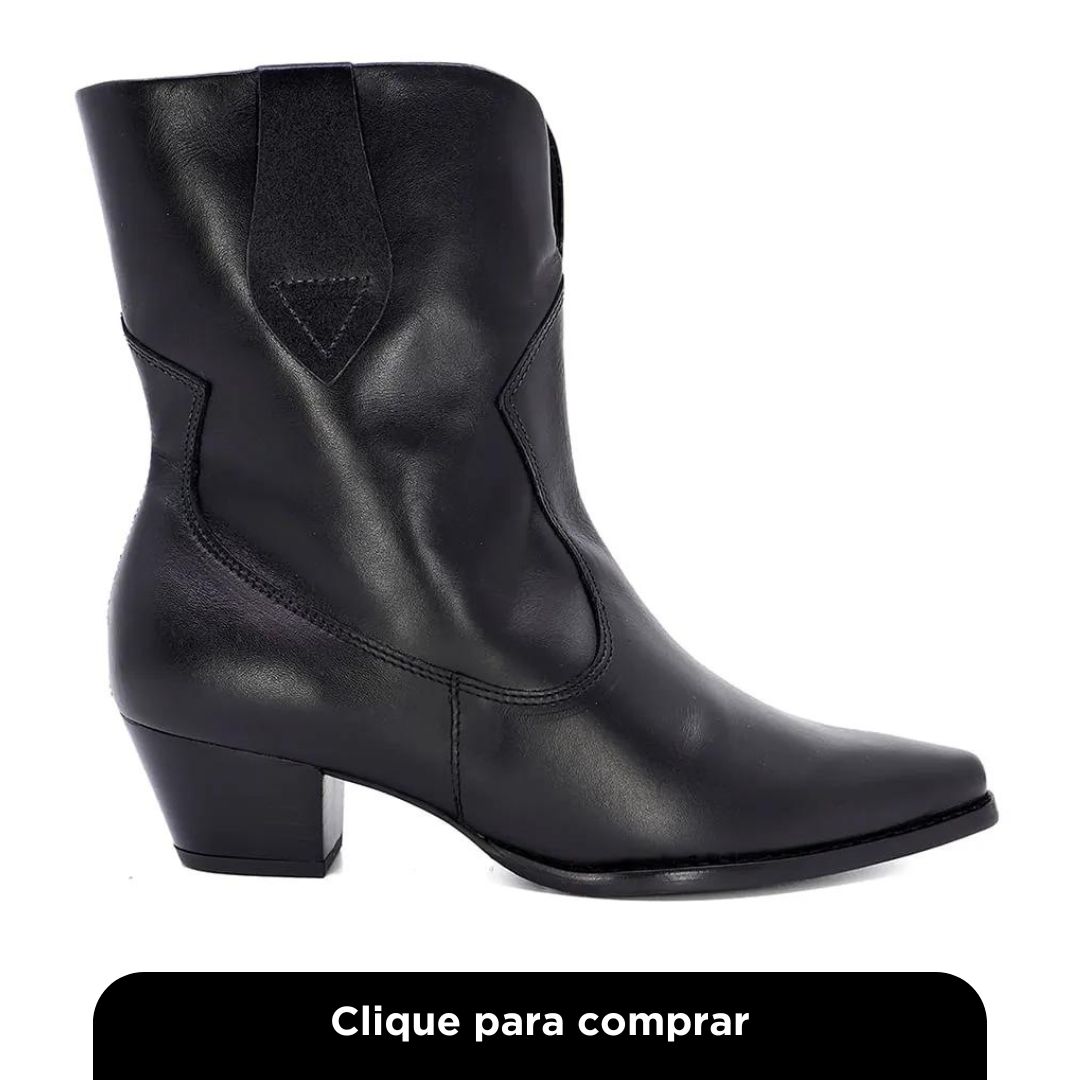 Bota Western Preta Couro Salto Bloco