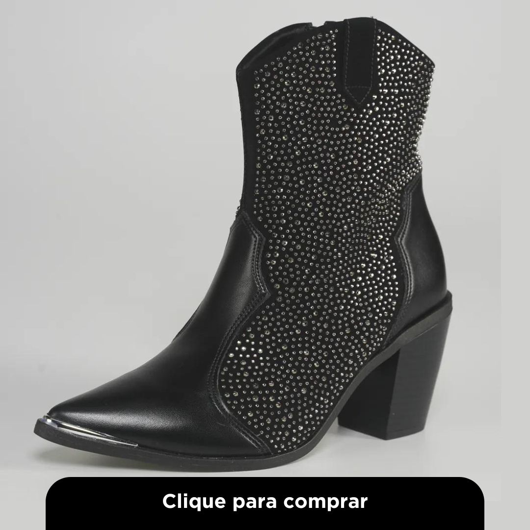 Bota Cano Curto Vizzano Strass Preto Feminino