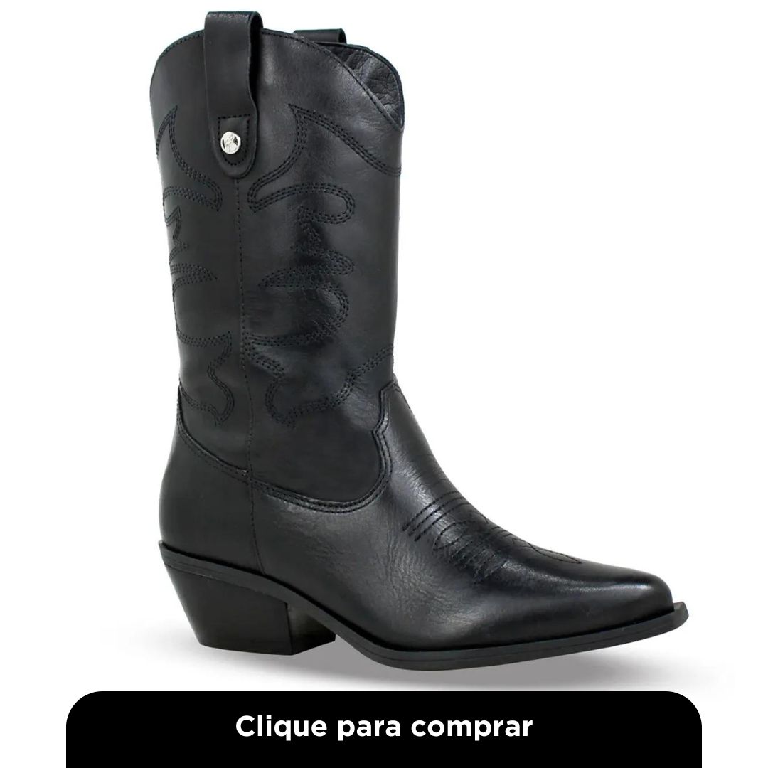 Bota Feminina Couro Bottero Western Atanado Napoli Preto