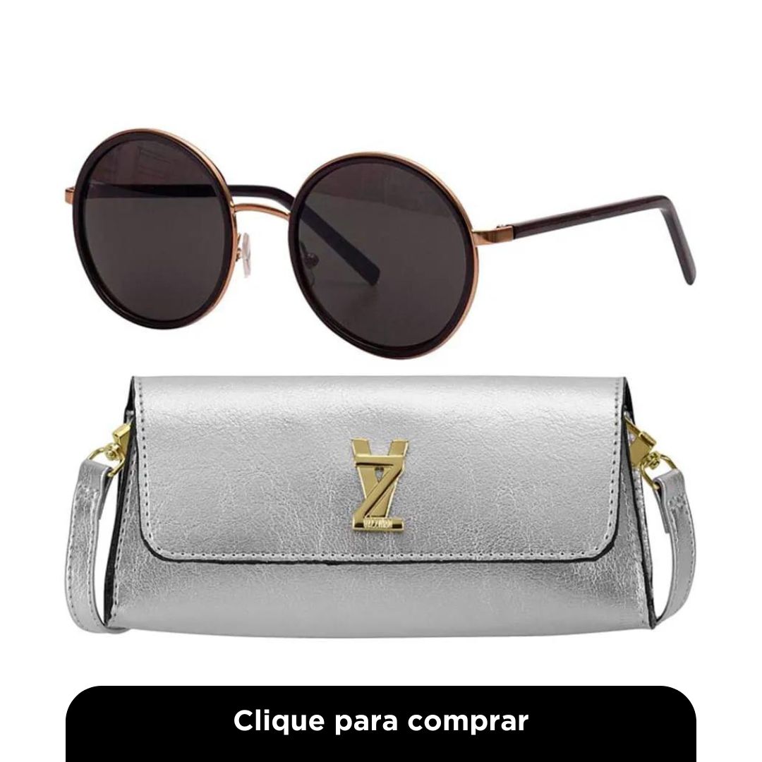 Óculos de Sol Preto com Bolsa Vizzano Prata Metalizada