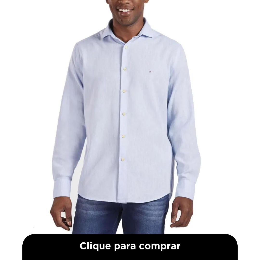 "Camisa Aramis Slim Linho E Algodão Azul Claro
"