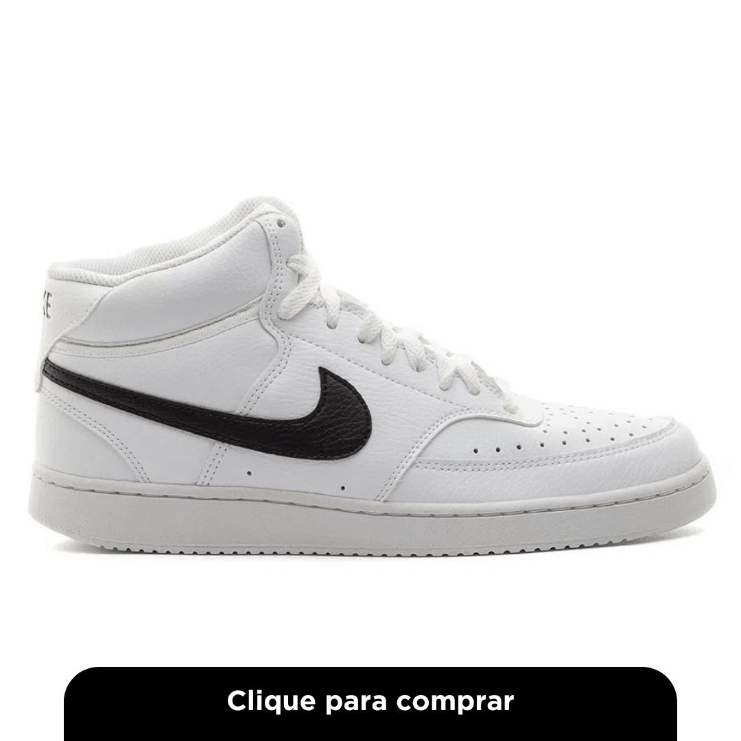 Tênis Casual Cano Alto Nike Court Vision Mid Branco e Preto Masculino