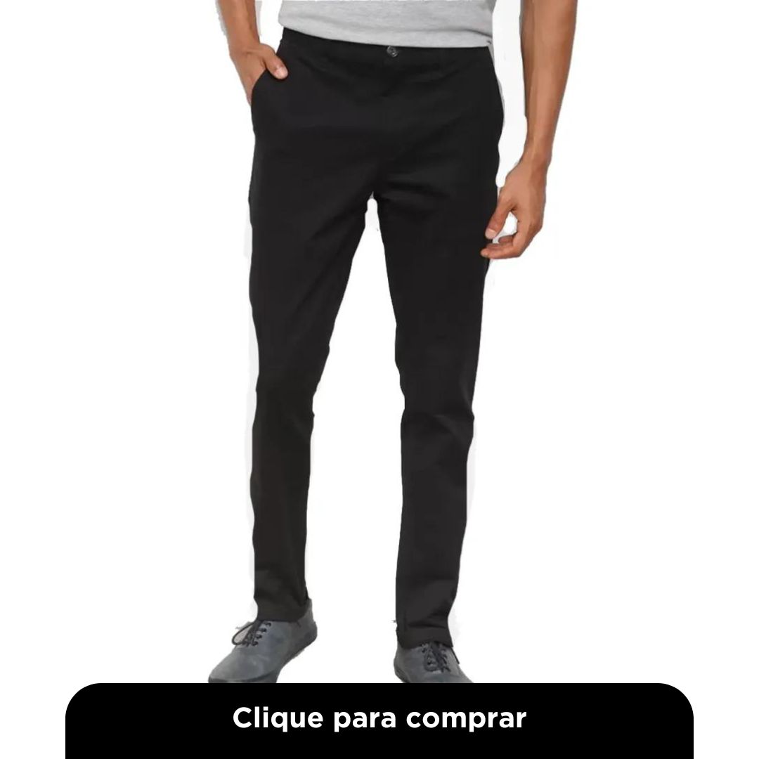 Calça Chino Acostamento Skinny Com Elastano Preto