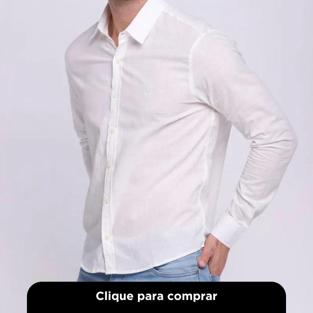 Camisa Masculina Viscolinho Manga Longa Polo Wear Branco