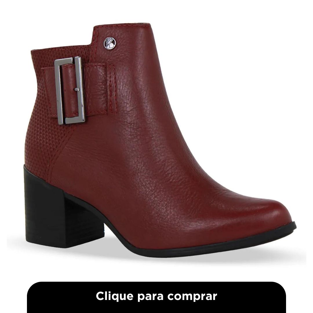 Bota Cano Baixo Couro Burnish Bordo Feminino
