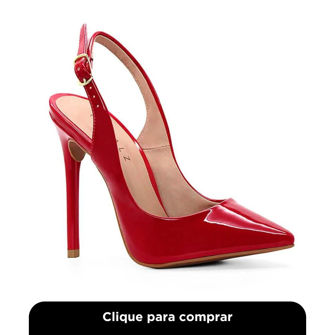 Scarpin Royalz Verniz Salto Alto Fino Celine Slingback Vermelho