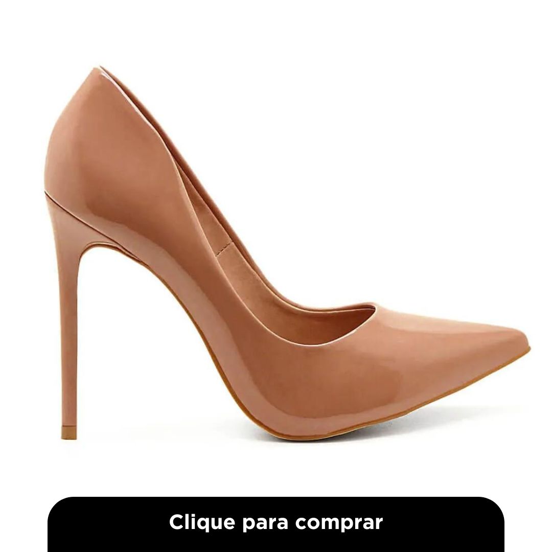 Scarpin Royalz Verniz Salto Alto Fino Celine Nude Escuro