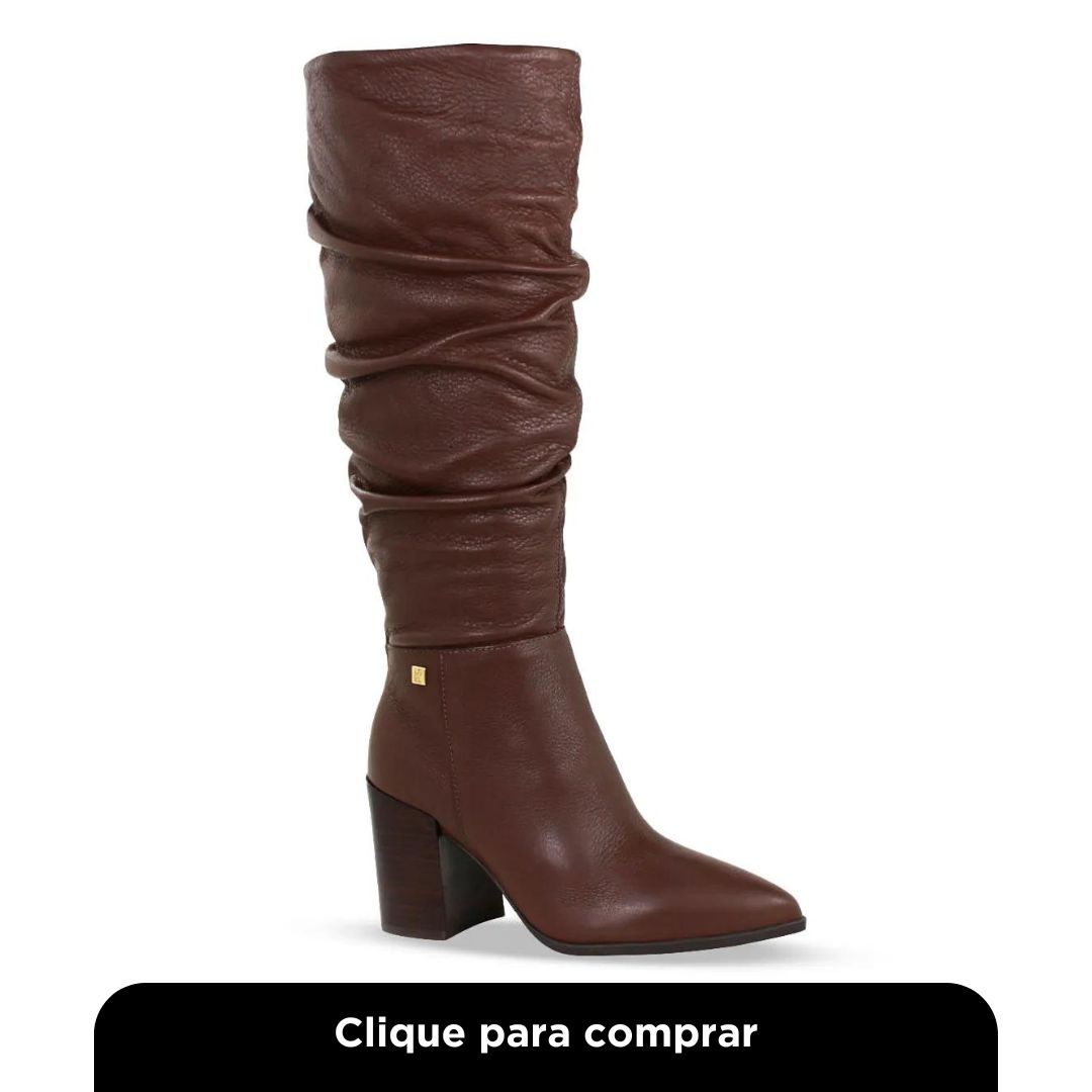 "Bota Cano Longo Couro Burnish Wood Feminino
"