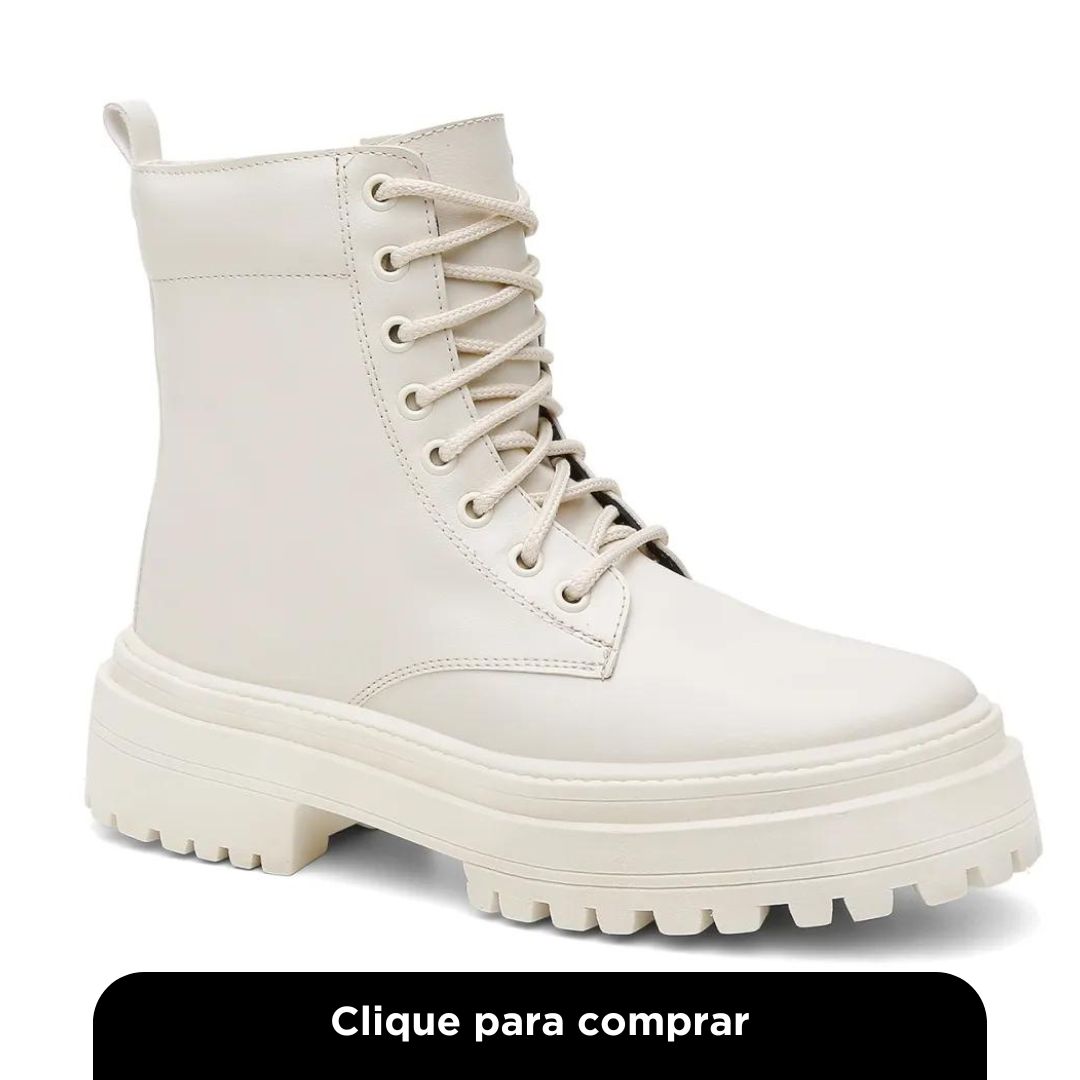 Bota Coturno Feminino Cano Médio Cadarço Zíper Moda Blogueira Sola Tratorada