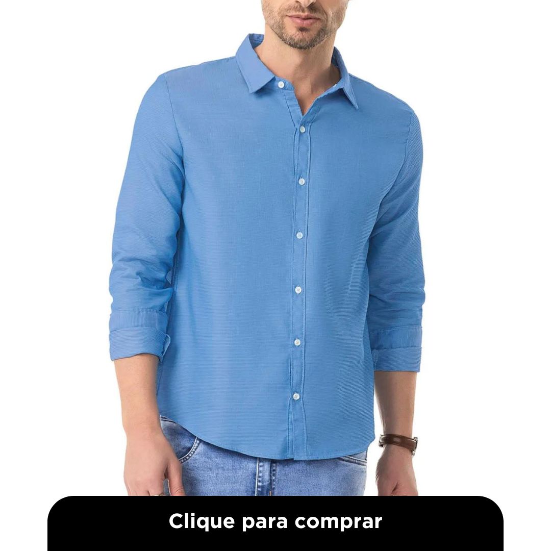 Camisa Manga Longa Fio Tinto Diametro Azul
