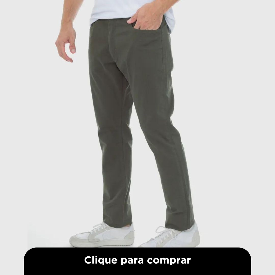 Calça Masculina Sarja Slim Com Elastano Esporte Fino Social Modelo Tradicional Conceito Jeans 7797 Verde