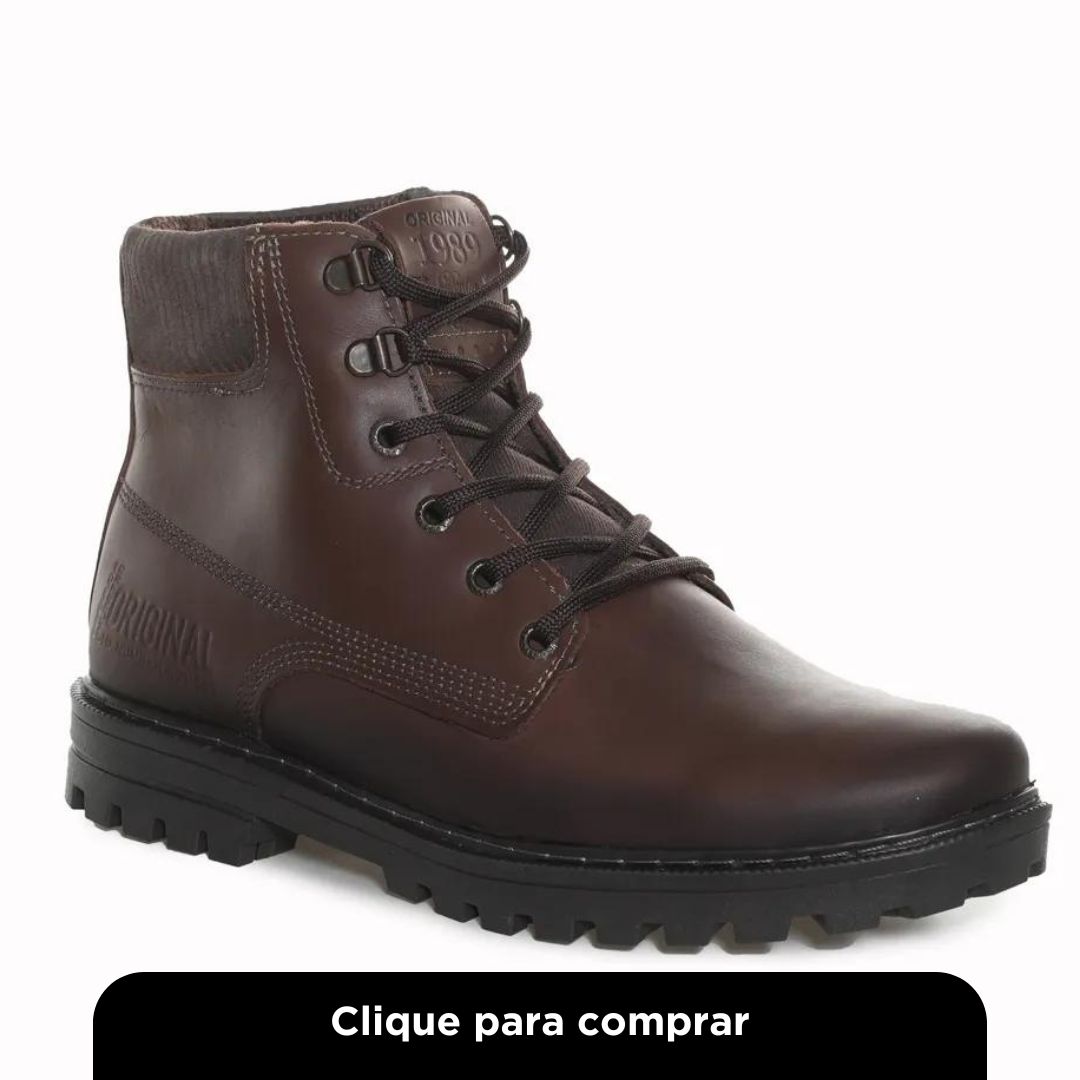 Bota Masculina Cadarço Pegada Couro Marrom
