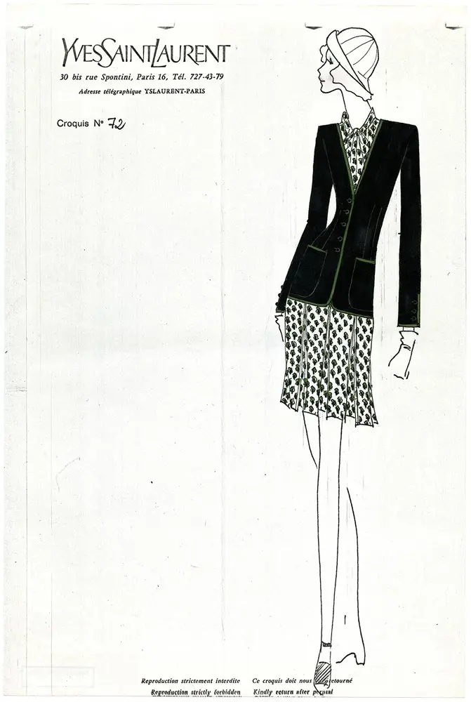 Croqui desenhado por Yves Saint Laurent (1971).