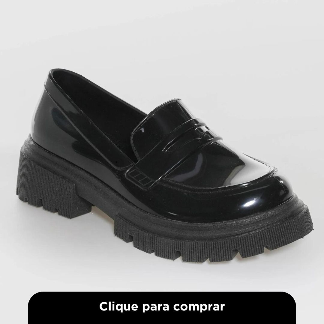 Mocassim Tratorado Infantil Luelua Glossy Preto