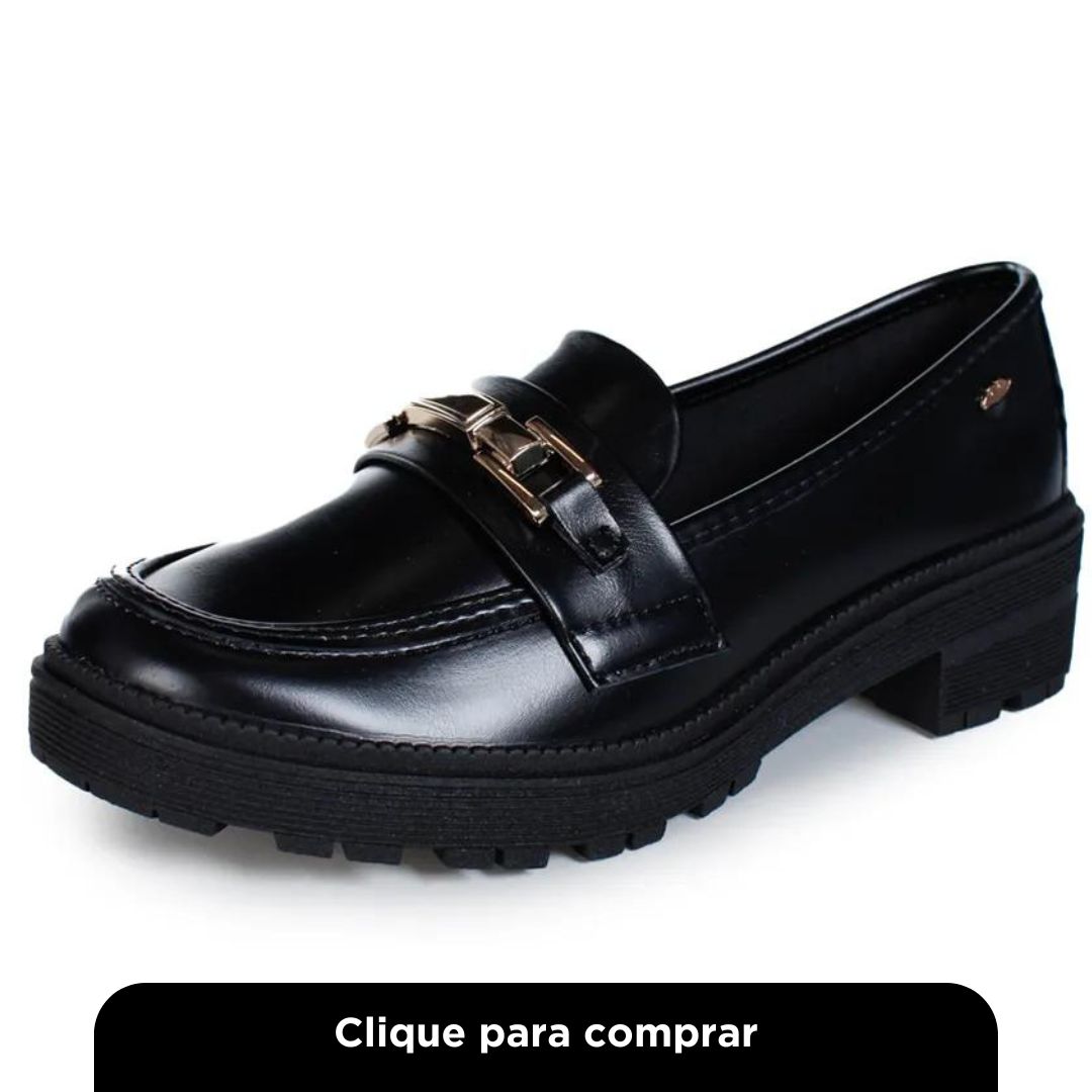 Sapato Mocassim Tratorado Casual Wellen Preto Feminino