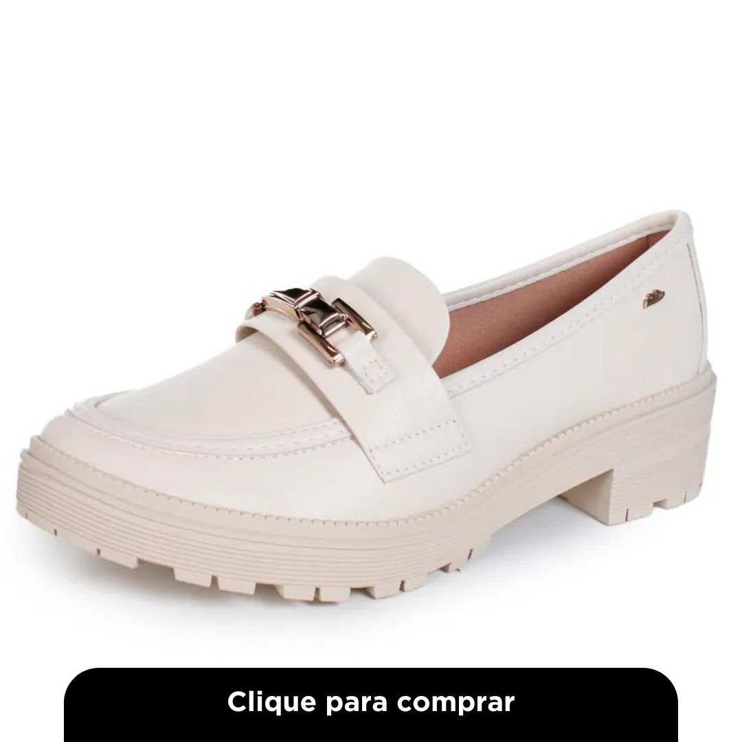 Sapato Mocassim Tratorado Casual Almeria Tule Creme Feminino