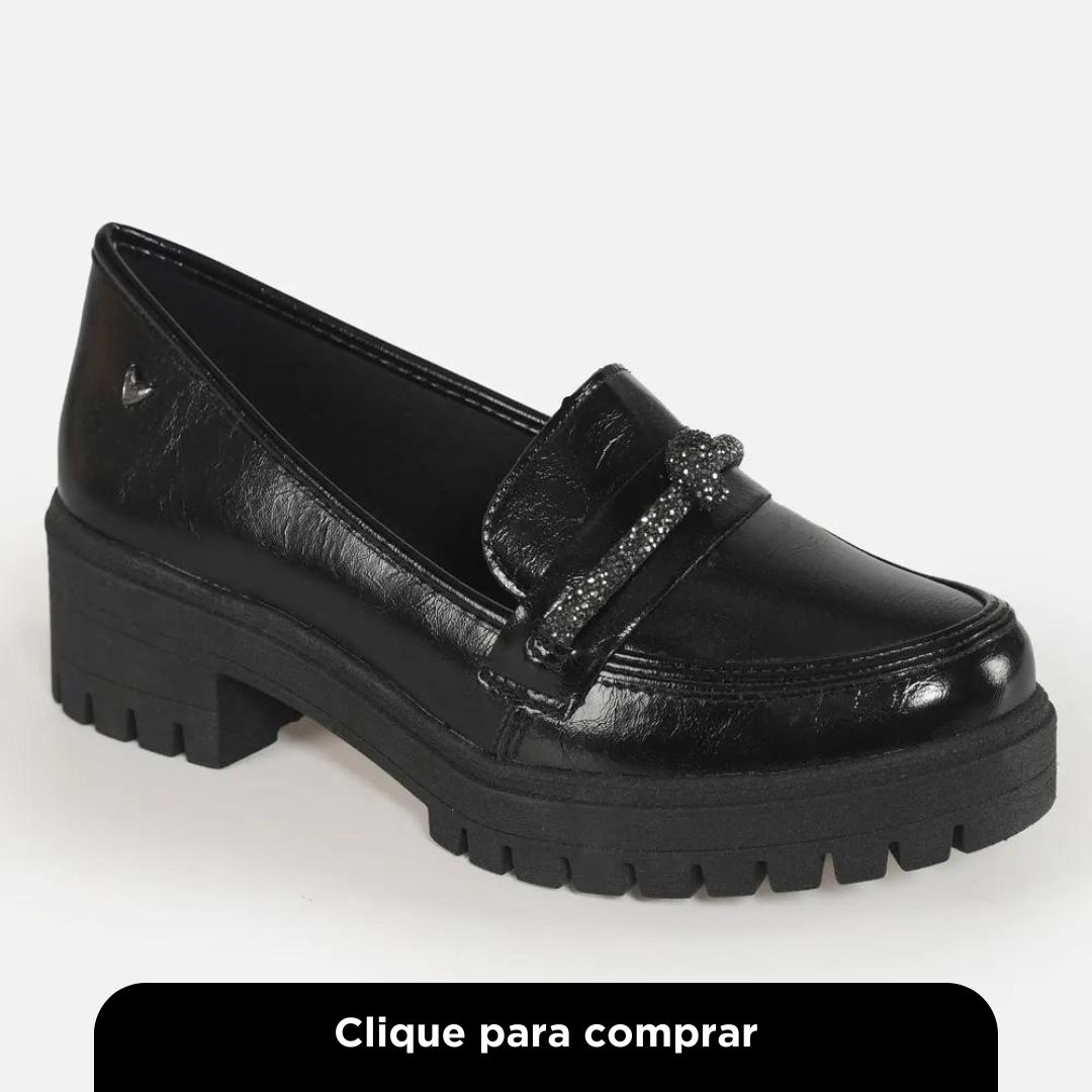 Sapato Mocassim Tratorado Mississipi Glitter Preto Feminino