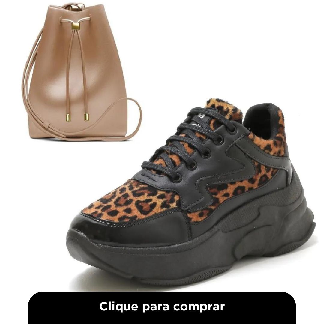 Kit Tenis Chunky Animal Print e Bolsa Saco EC Shoes