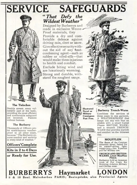 Peça publicitária da marca de luxo inglesa Burberry (1916).