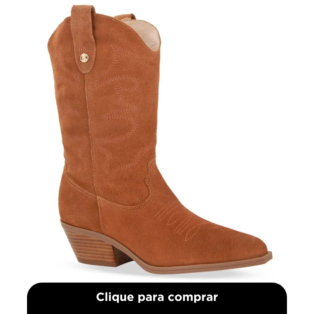 Bota Feminina Bottero Western Couro Camurça Caramelo