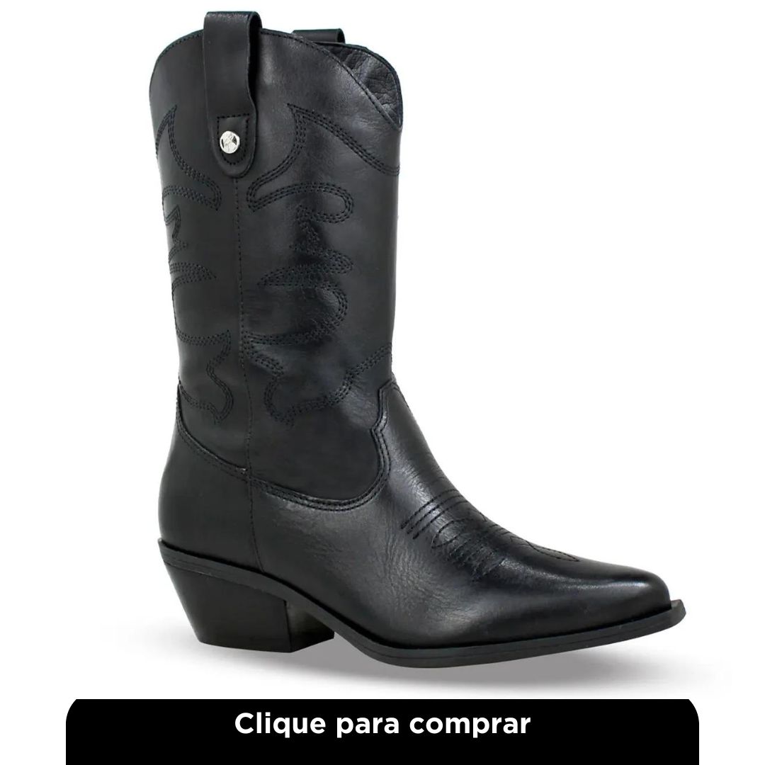 Bota Feminina Couro Bottero Western Atanado Napoli Preto