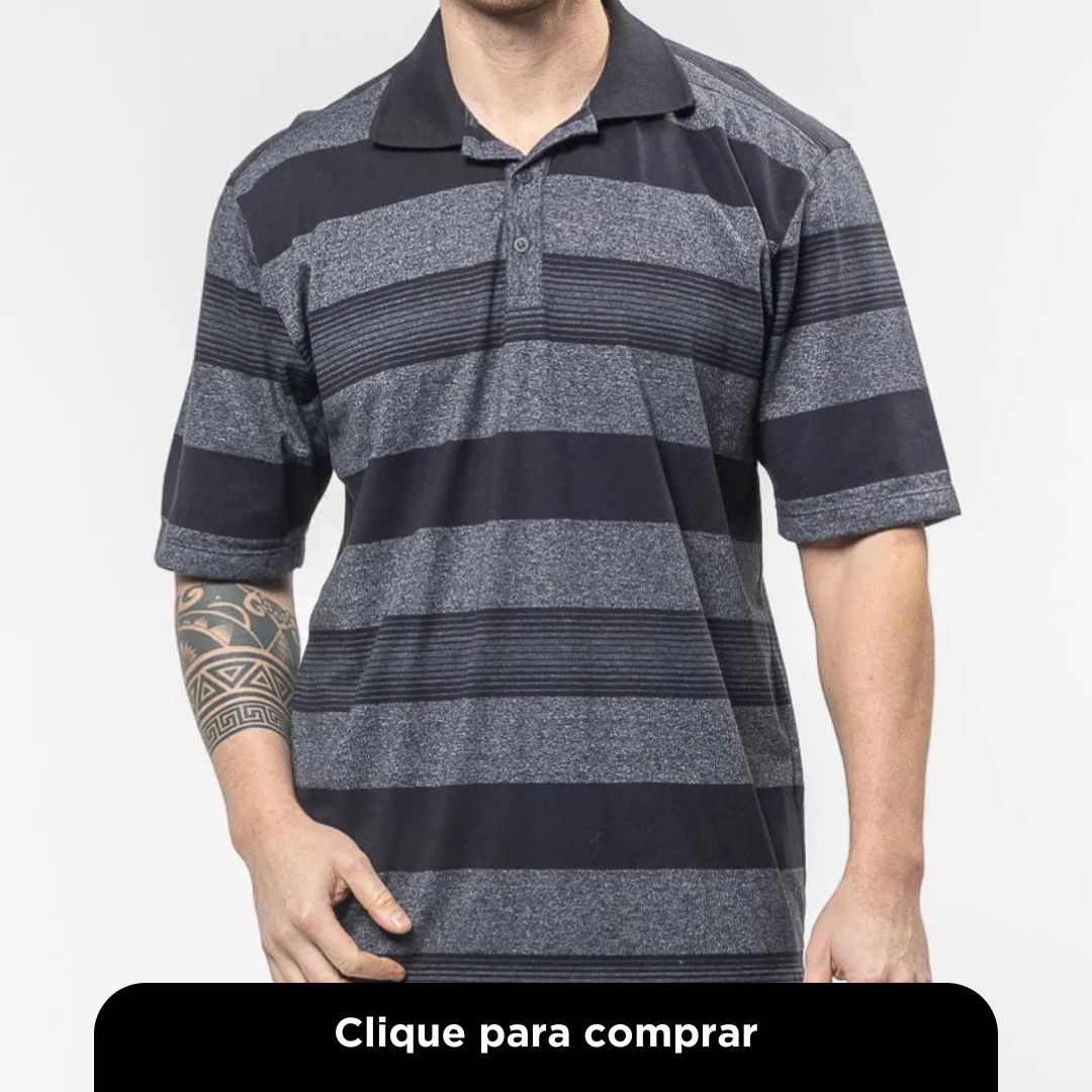 Camisa Polo Listrada Preto e Grafite | Pau a Pique