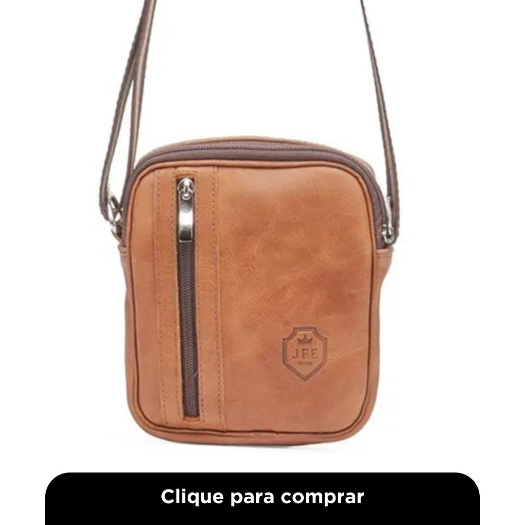 Mini Bag Shoulder em Couro Caramelo Pasta Bag JFE Couro