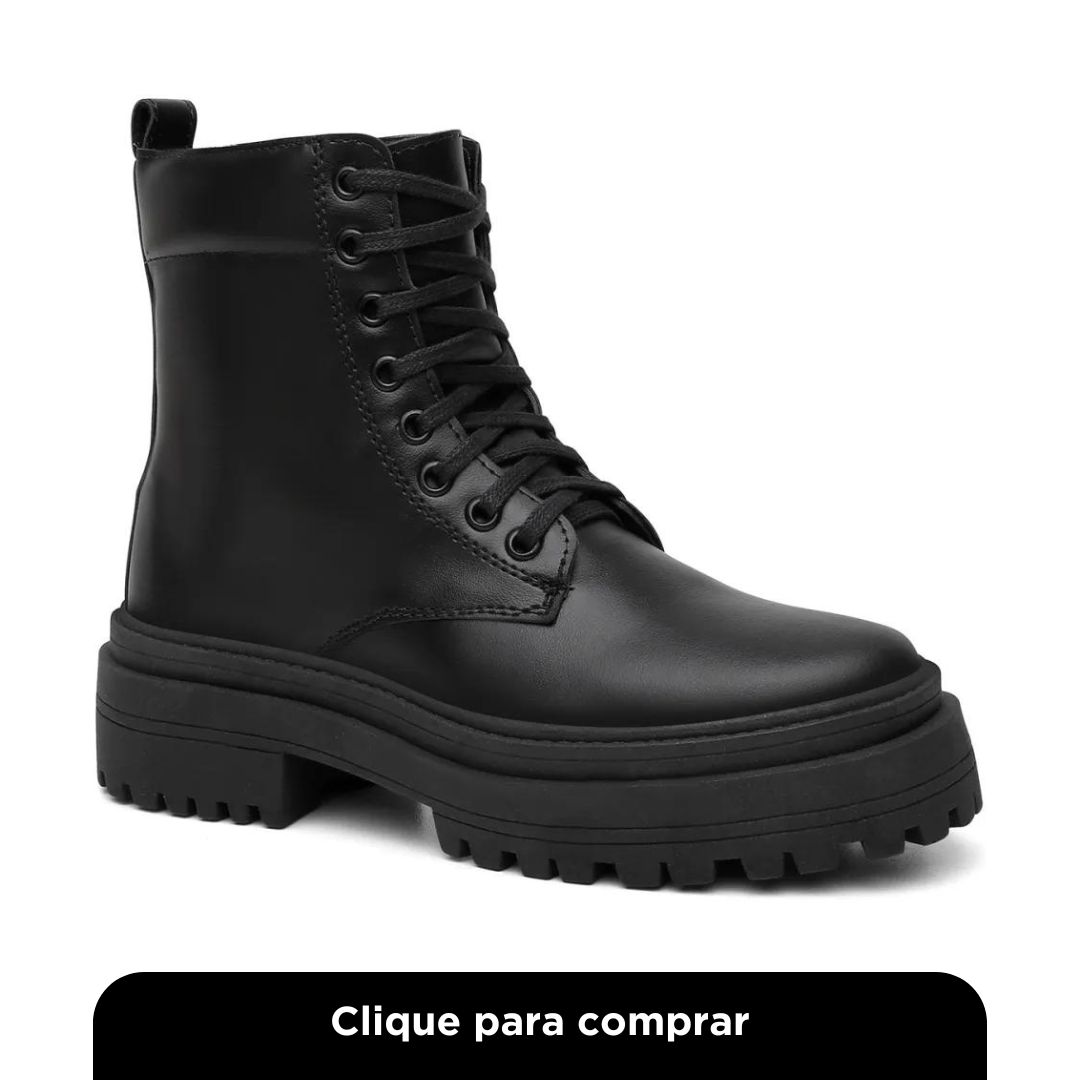 Bota Coturno Feminino Cano Médio Cadarço Zíper Moda Blogueira Sola Tratorada