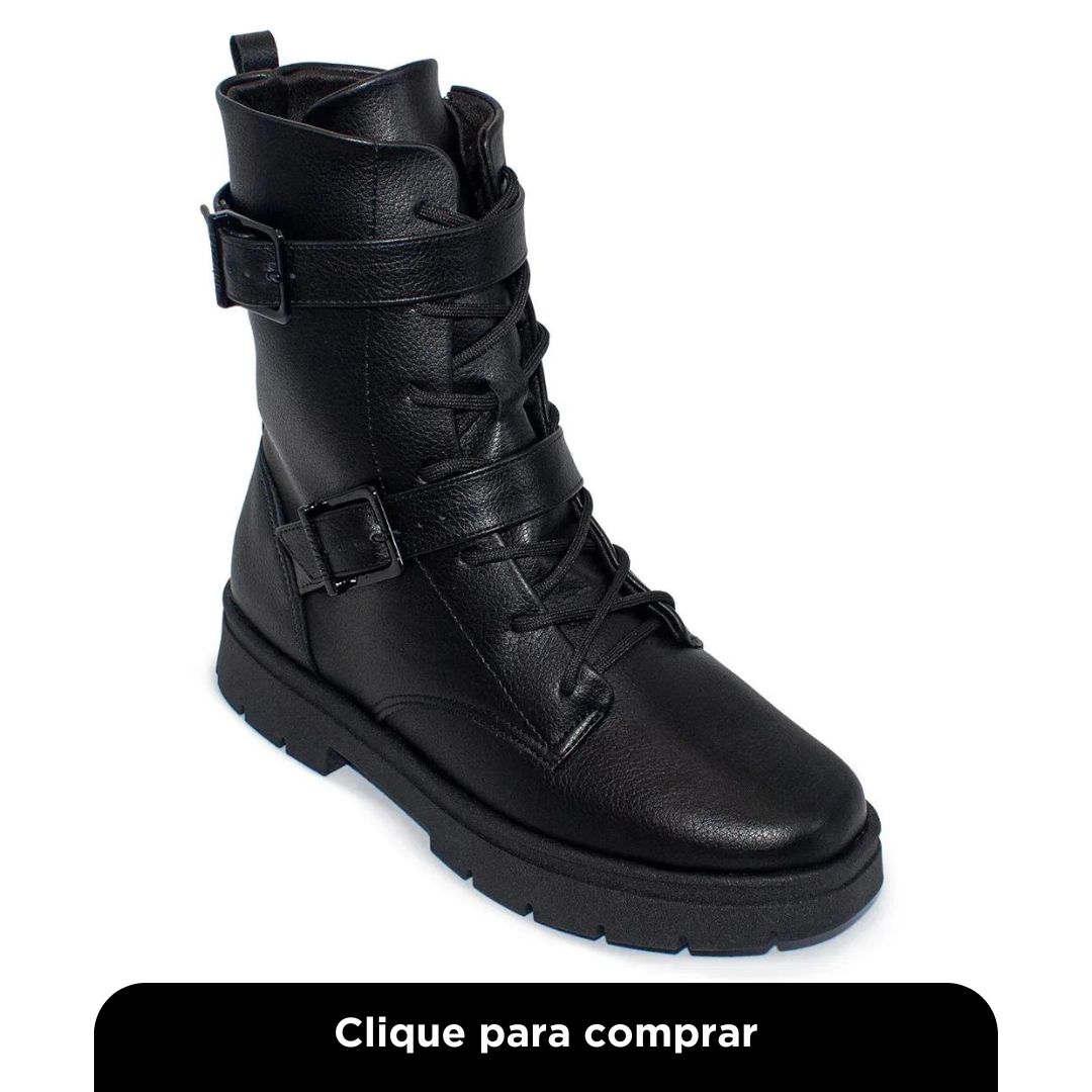 Bota Coturno Vizzano Fivelas Cadarço Floather - Preto Feminino